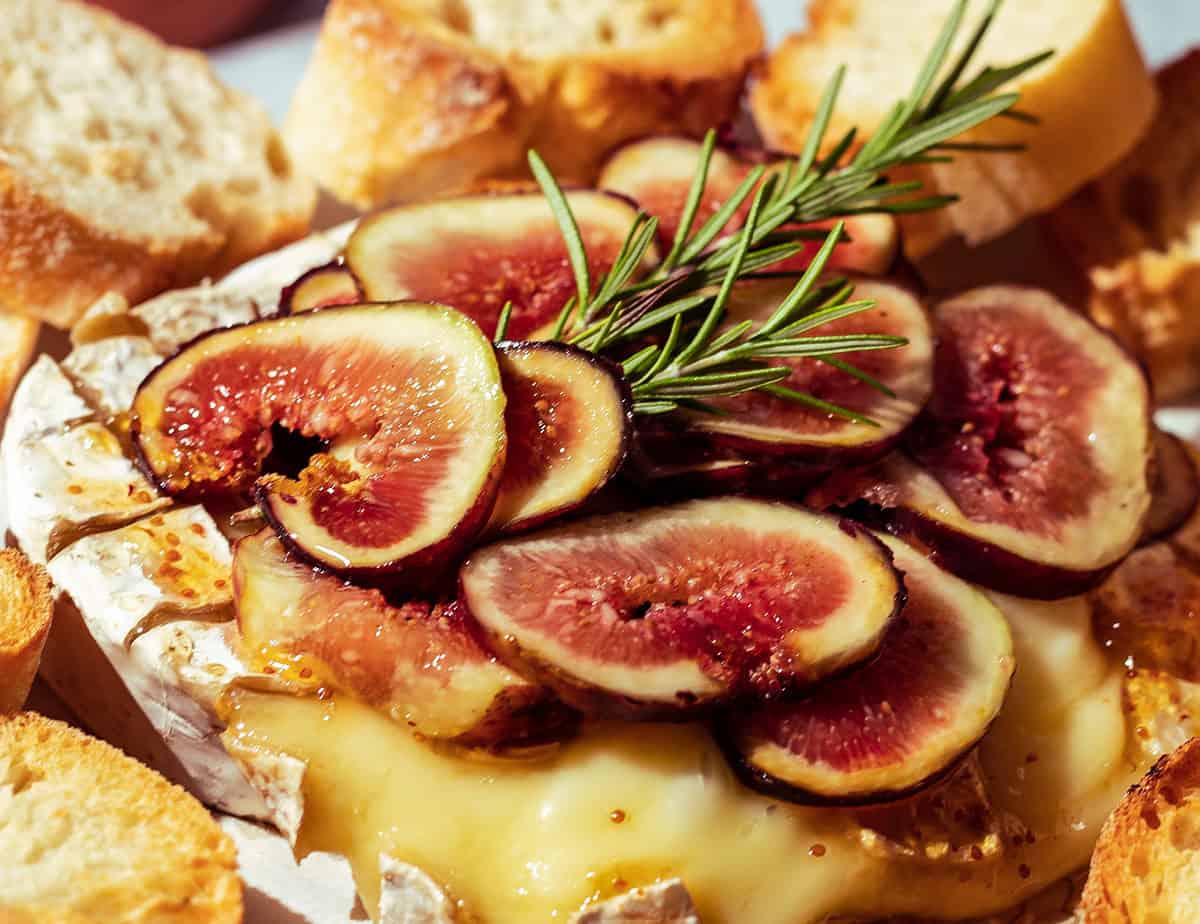 Baked Brie with Fig Jam and Honey Recipe from https://agratefulmeal.com/