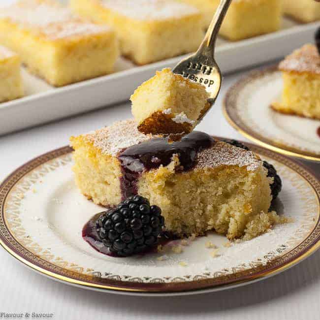 Flourless Lemon Almond Ricotta Cake with Blackberry Coulis from https://www.flavourandsavour.com/