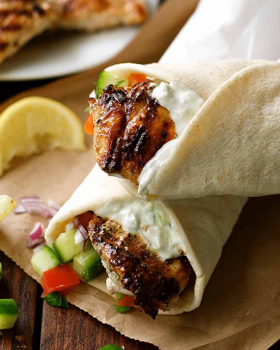 Greek Chicken Gyros with Tzaziki from https://www.recipetineats.com/