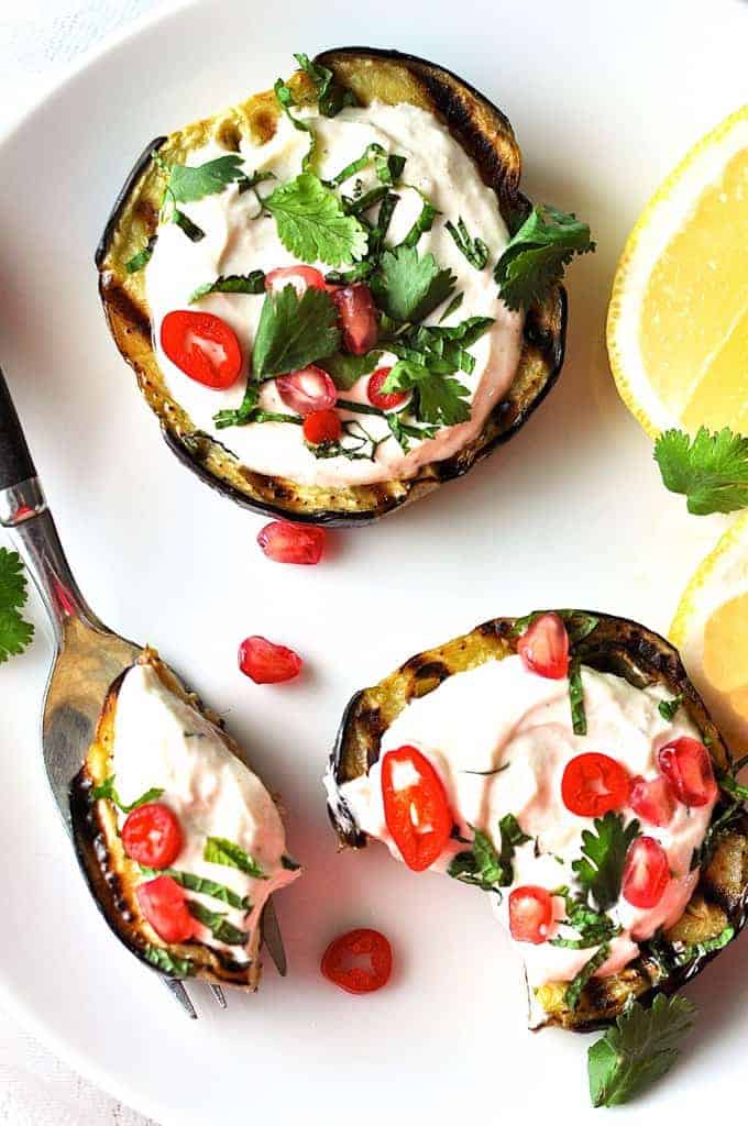 Grilled Eggplant with Yoghurt Sauce from https://www.recipetineats.com/