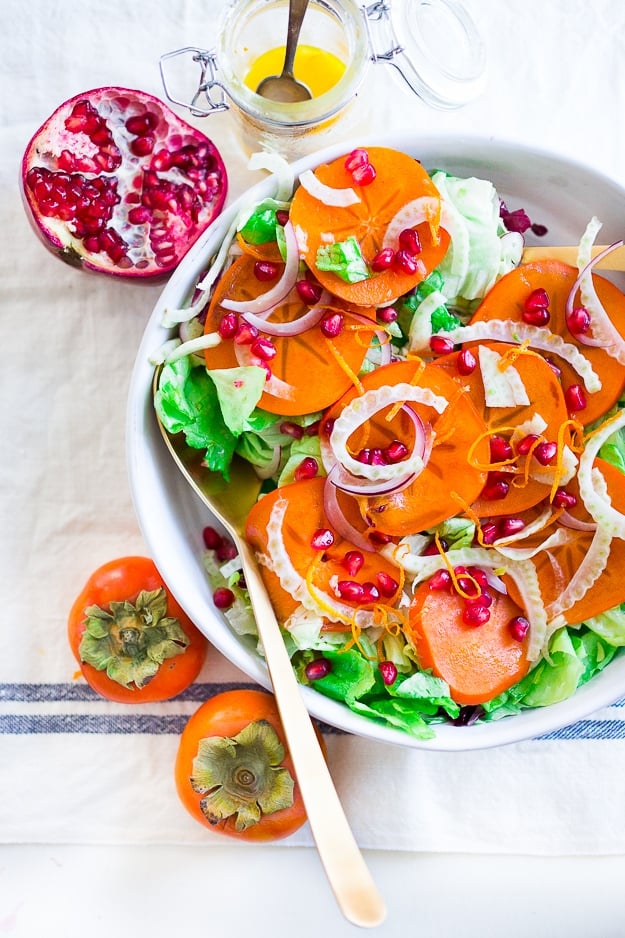 Persimmon Salad with Citrus Dressing from https://www.feastingathome.com/