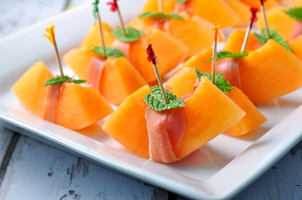 Prosciutto with Melon and Mint from https://www.flavourandsavour.com/