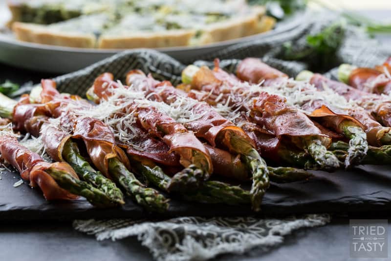 Quiche & Prosciutto Wrapped Asparagus from https://triedandtasty.com/