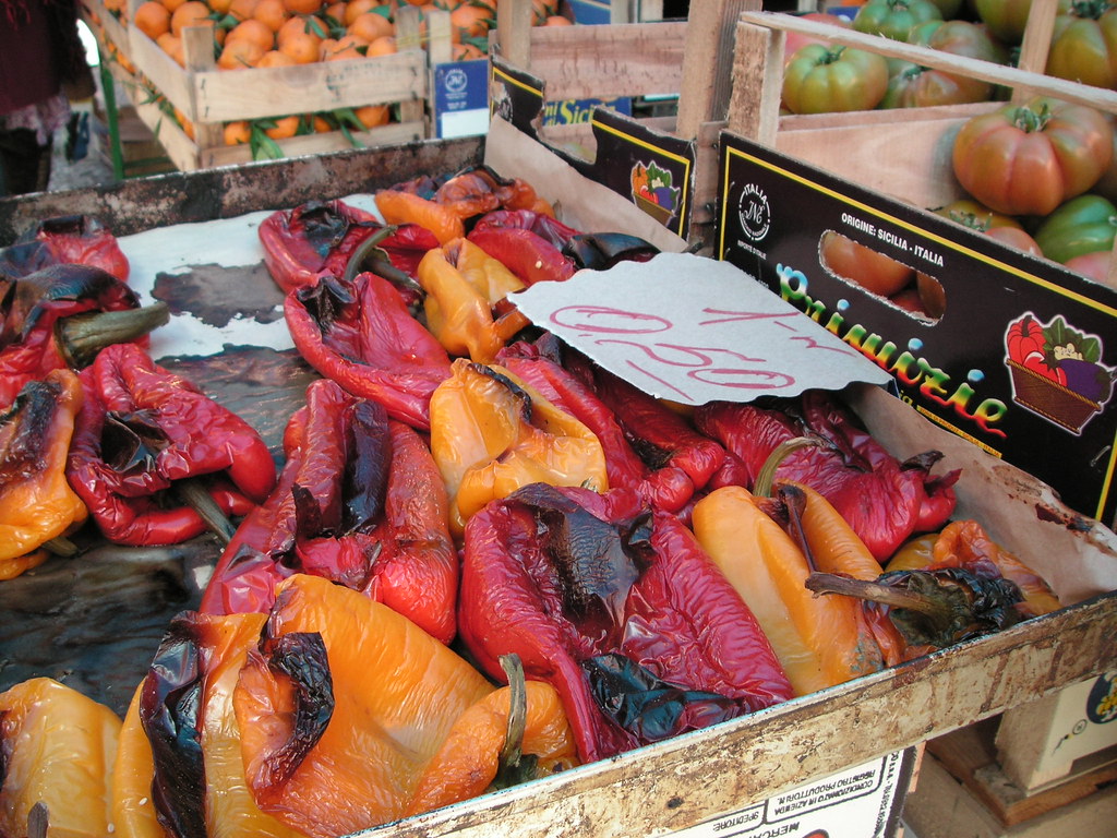 Roasted bell peppers at the Ballarò Market - Palermo, Italy from flickr}
