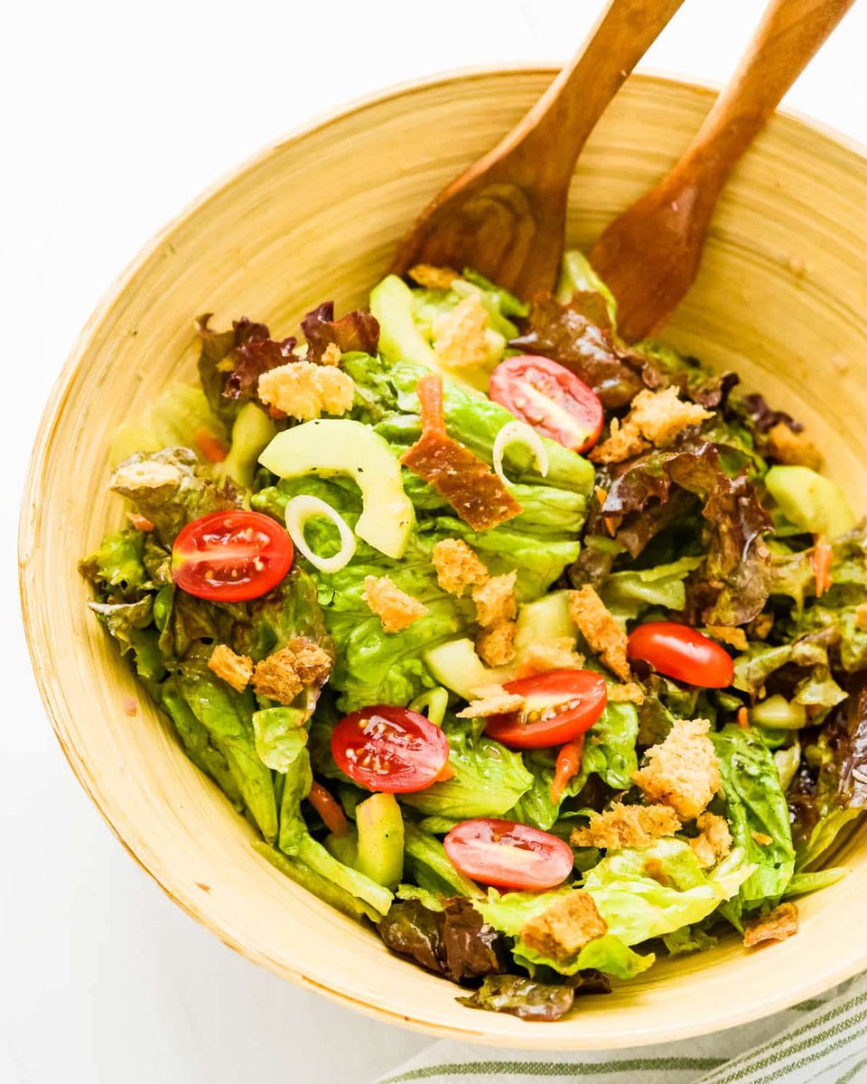 Simple Green Leaf Salad with Shallot Vinaigrette from https://www.garlicandzest.com/
