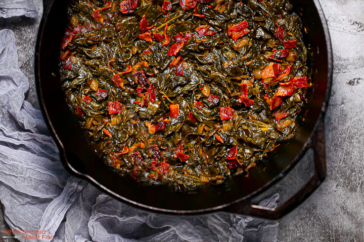Braised Collard Greens with Bacon from https://whatshouldimakefor.com/