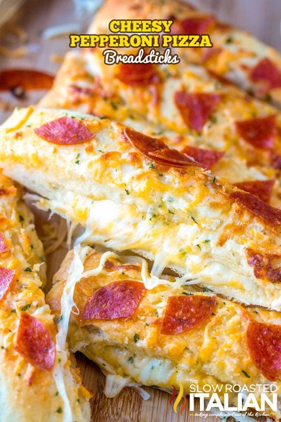 Cheesy Pepperoni Pizza Breadsticks from https://www.theslowroasteditalian.com/