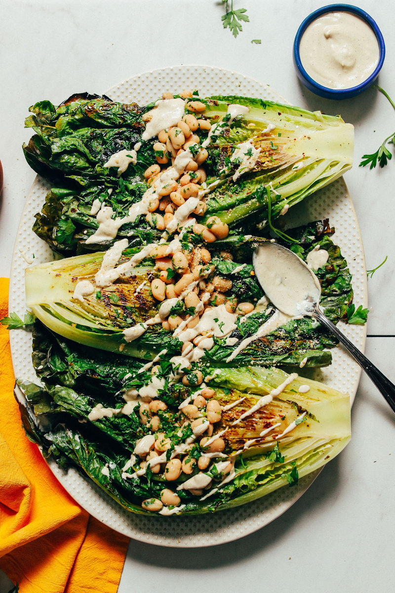 Grilled Romaine Caesar Salad with Herbed White Beans from https://minimalistbaker.com/