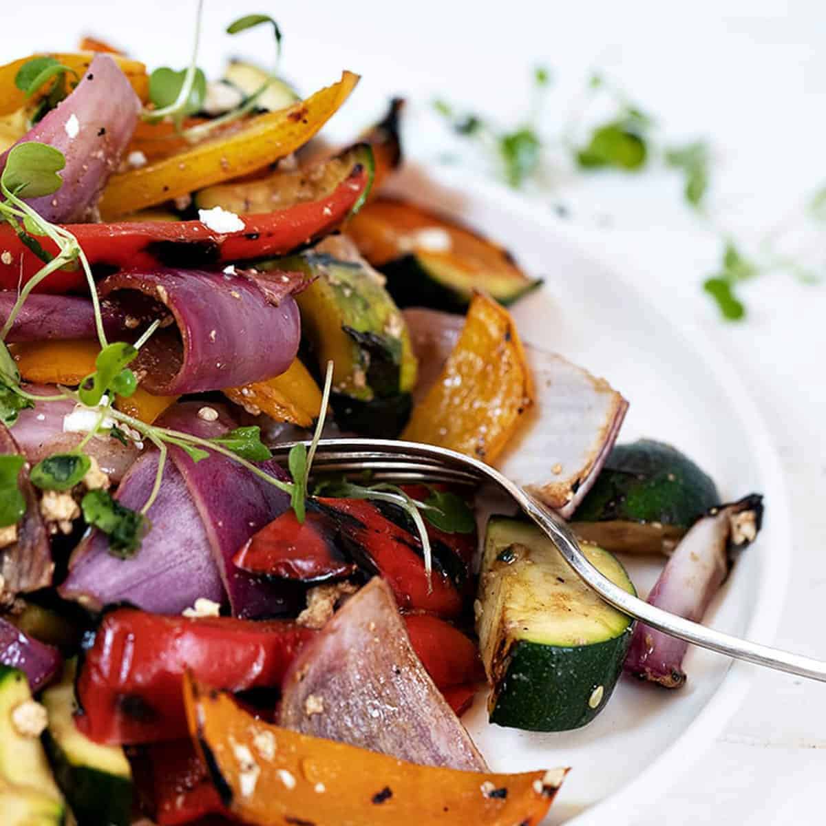 Grilled Vegetable Salad with Feta and Balsamic from https://www.seasonsandsuppers.ca/