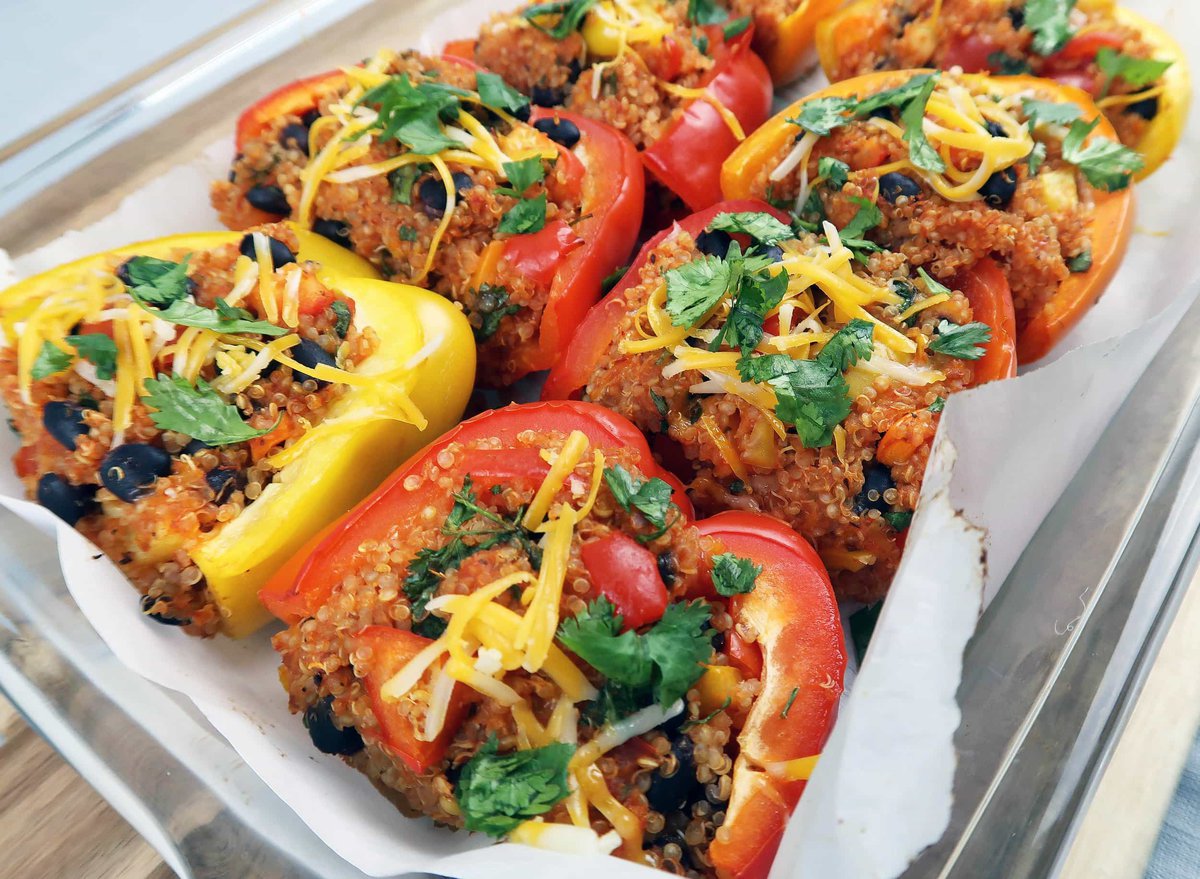 Quinoa and Black Bean Stuffed Bell Peppers from https://www.yayforfood.com/
