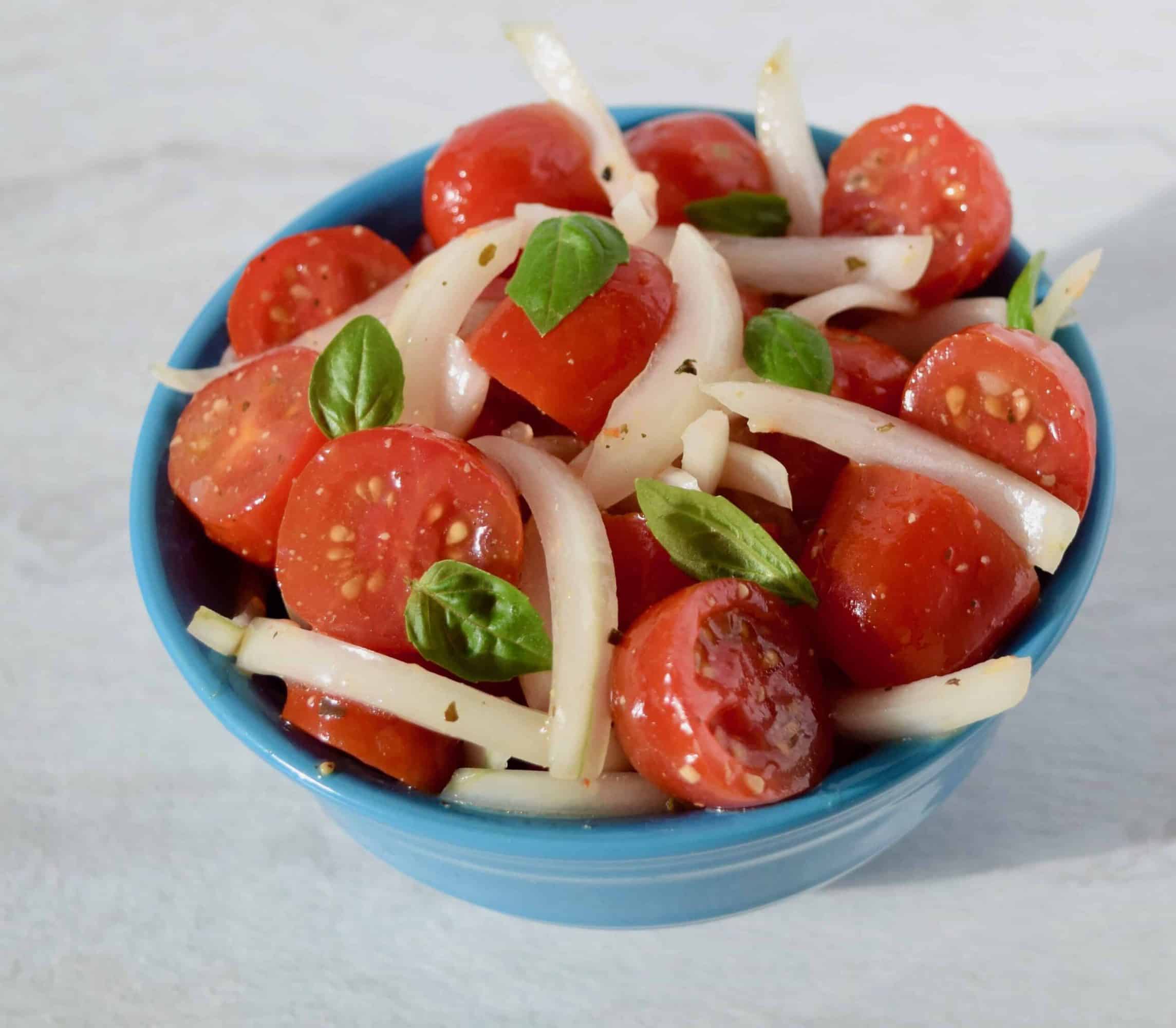 Tomato-Basil Vidalia Onion Salad from https://gritsandgouda.com/