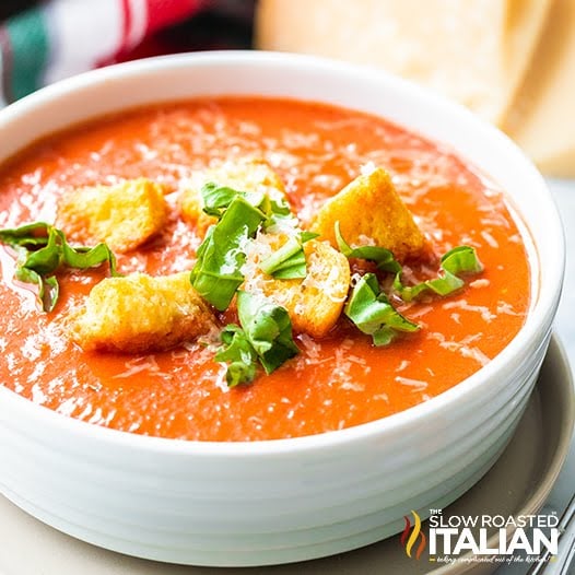 Tomato Basil Soup Recipe (Applebee's Copycat) + Video from https://www.theslowroasteditalian.com/