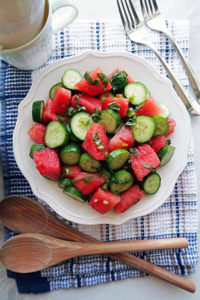 Watermelon Cucumber Jalapeño Salad from https://www.yayforfood.com/