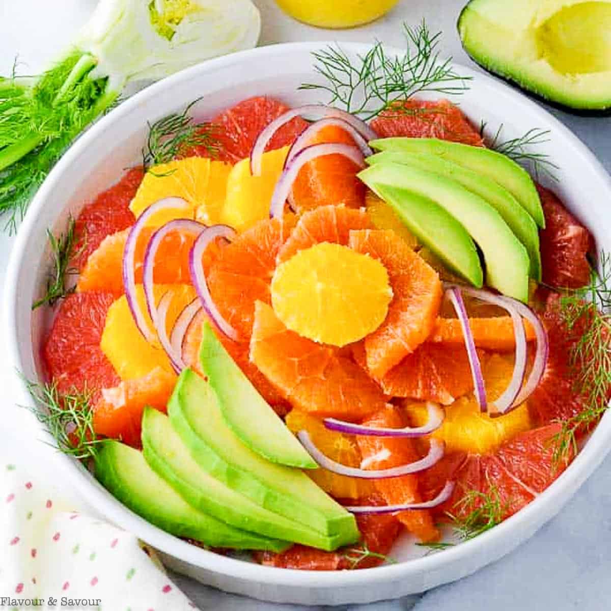 Grapefruit-Orange Avocado Salad with Fennel from https://www.flavourandsavour.com/