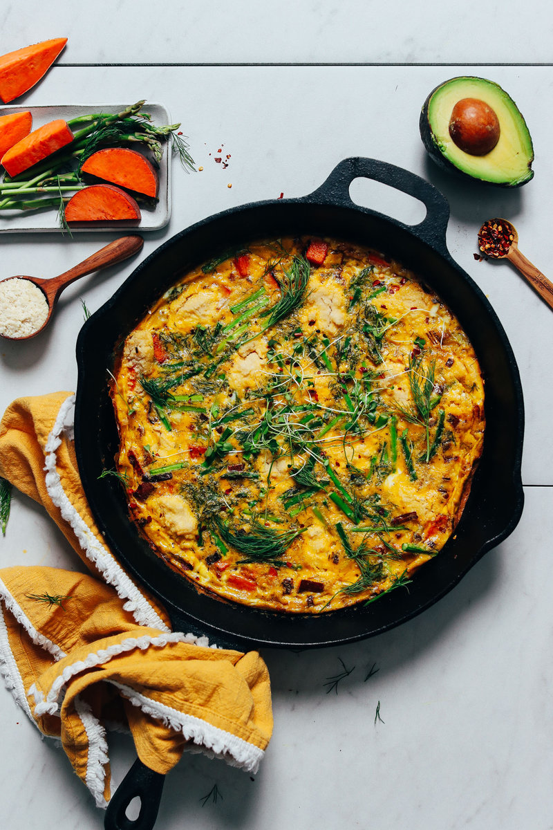 Spring Frittata with Leeks, Asparagus, and Sweet Potato from https://minimalistbaker.com/